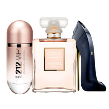 Cargar imagen en el visor de la galería, Kit 3 perfumes Good Girl, 212 Vip Rosé, Mademoiselle