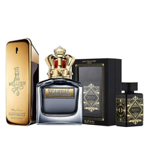 Cargar imagen en el visor de la galería, Kit 3 Perfumes Scandal Men, One Million, Oud for greatness 100ml
