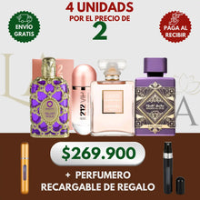 Cargar imagen en el visor de la galería, Kit 4 Perfumes Coco Mademoiselle, Velvelt Gold, Amethyste, 212 Vip Rose
