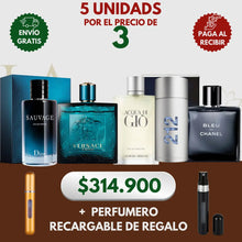 Cargar imagen en el visor de la galería, kit 5 Perfumes Acqua Di Gio, Sauvage, Bleu, 212 Nyc Men, Eros
