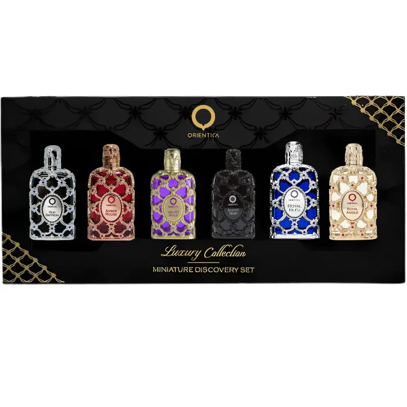 Kit 6 Perfumes Velvet Gold, Oud Saffron, Amber Rouge, Royal Amber, Royal Bleu, Amber Noir