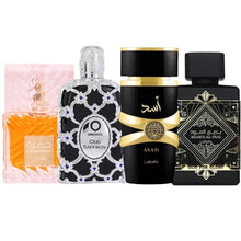 Cargar imagen en el visor de la galería, Kit 4 Perfumes Asad, Oud For Glory, Khamrah, Oud Saffron
