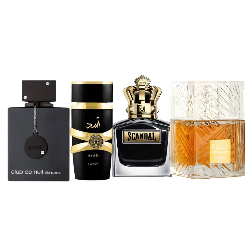 Kit 4 Perfumes Club de Nuit, Scandal Man, Khamrah, Asad