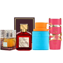 Cargar imagen en el visor de la galería, Kit 4 Perfumes Khamrah Dukhan, Yara Candy, Rouge 540, Mandarina Sky

