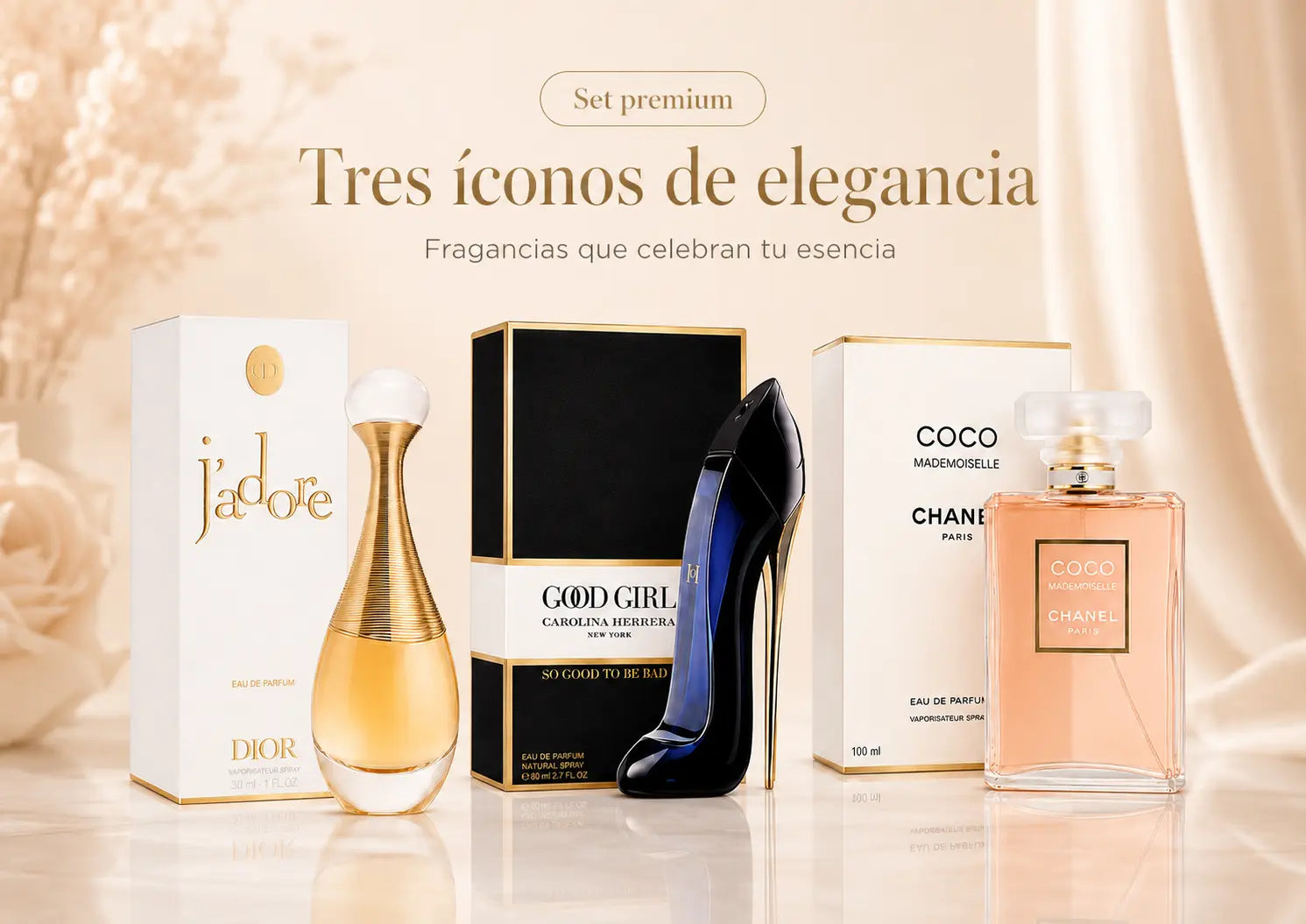 Kit 3 perfumes Jadore, Good Girl, Mademoiselle 100 ml