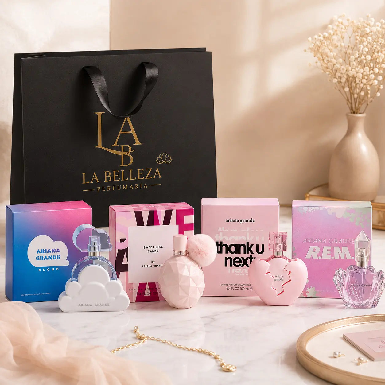 Kit 4 Perfumes Sweet Like Candy, Cloud, Thank U Next, R.E.M 100ml