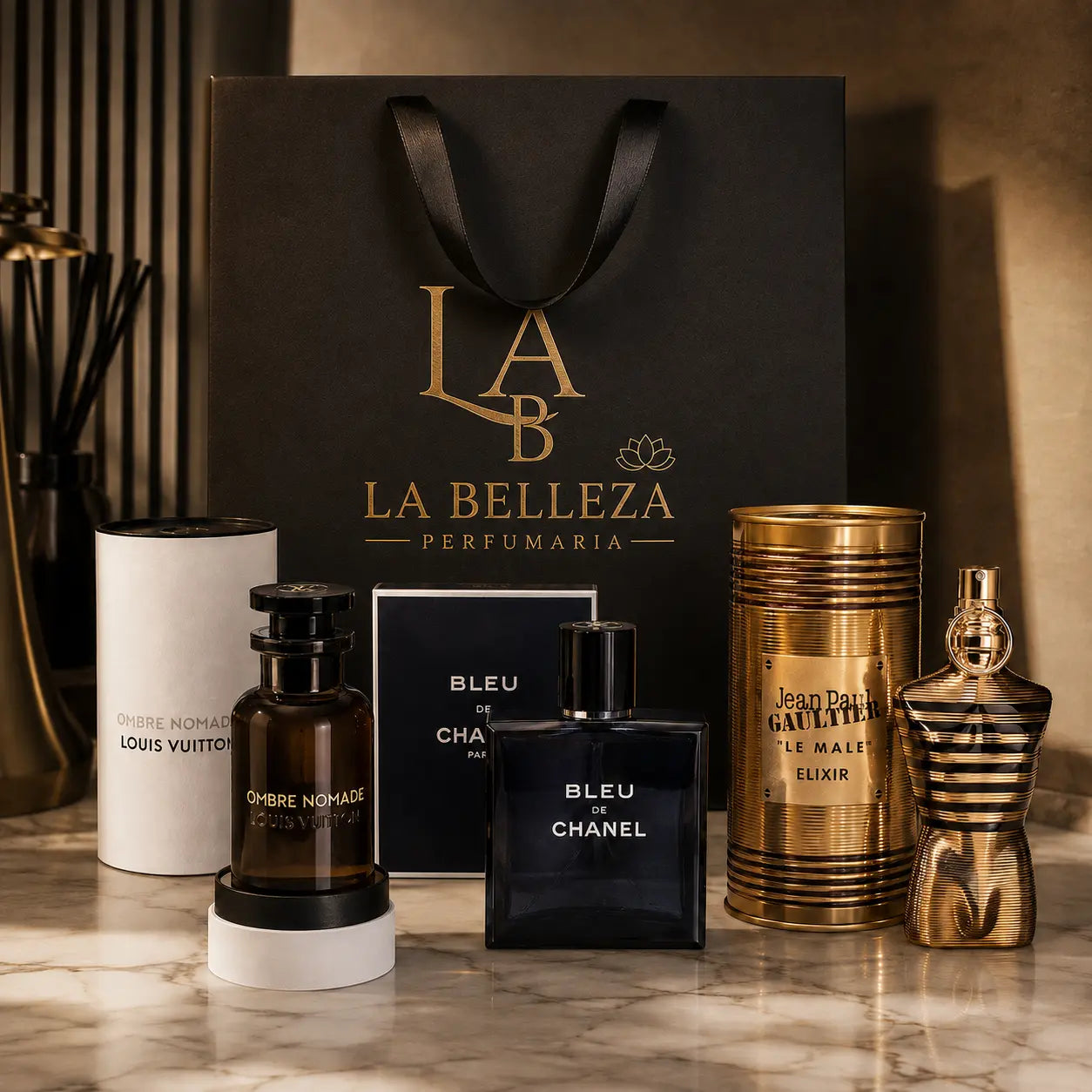 Kit 3 Perfumes Bleu, Le Male Elixir, Ombre Nomad
