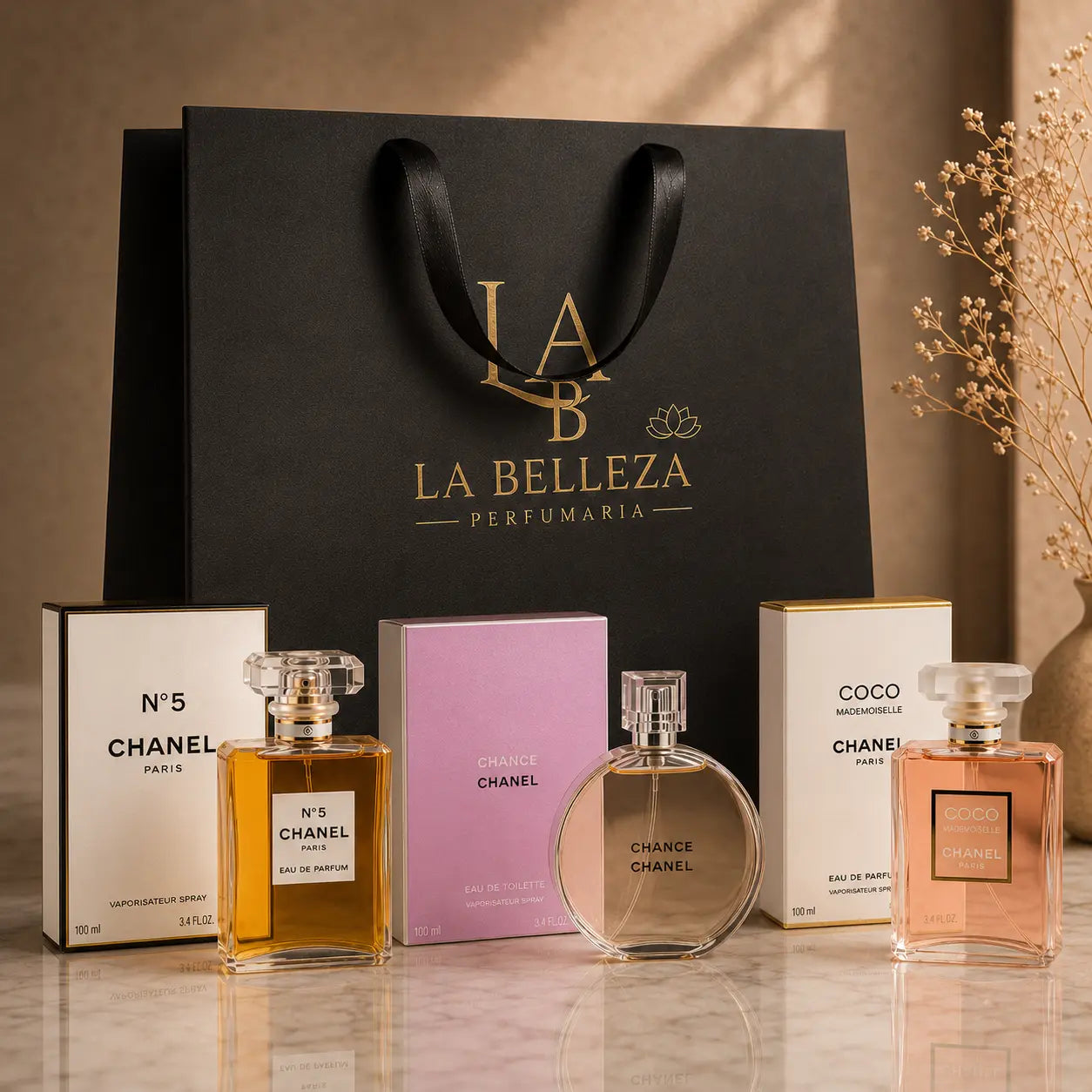 Kit 3 Perfumes Chance, Coco Mademoiselle, Número 5
